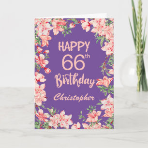 66th Birthday Purple Pink Peach Watercolor Floral Card