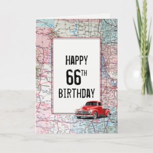 66th Birthday Red Retro Truck on Map Card