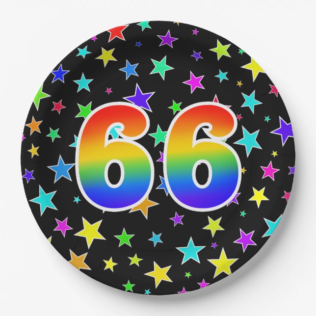 66th Event: Bold, Fun, Colourful Rainbow 66 Paper Plate (Front)