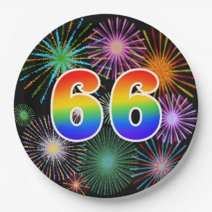 66th Event - Fun, Colorful, Bold, Rainbow 66 Paper Plate