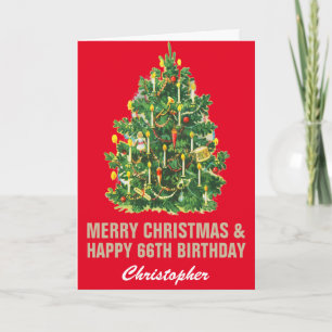 66th Happy Birthday and Merry Christmas Red & Gold Card
