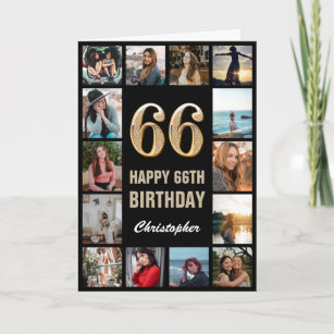 66th Happy Birthday Black and Gold Photo Collage Card