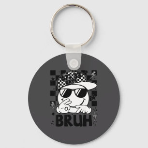 67+33 Days Bruh Smile Face Checkered 100 Days Of S Key Ring