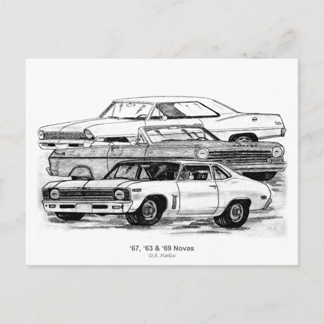 67, 63, 69 Novas - BW no border Postcard (Front)