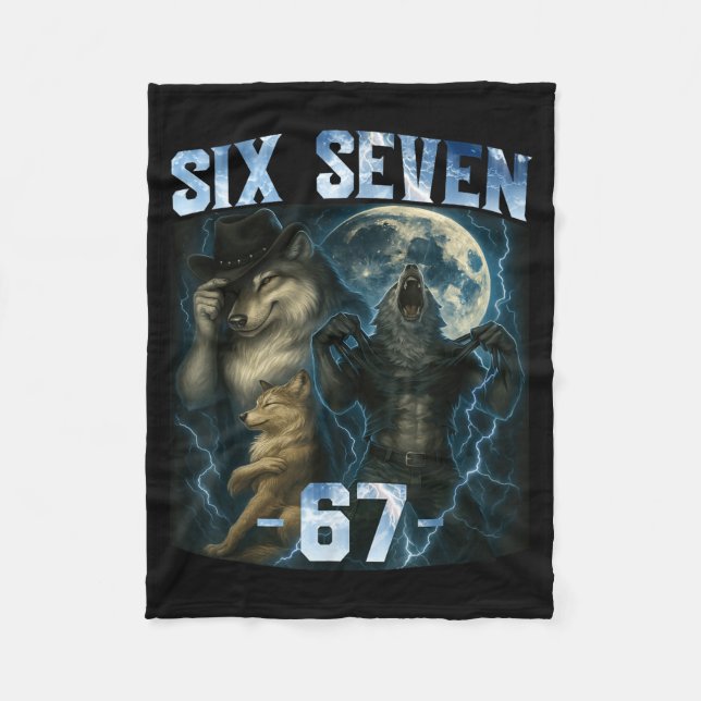67 Alpha Wolf Meme Funny Graphic Tee Six Seven Hum Fleece Blanket (Front)