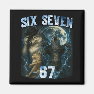 67 Alpha Wolf Meme Funny Graphic Tee Six Seven Hum Magnet