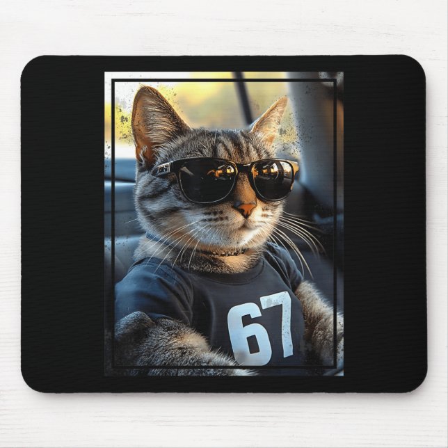 67 And Still Cool Funny Birthday Meme Cat  Mouse Mat (Front)