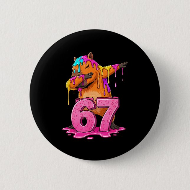 67 Animals Funny 67 Brainrot Youth Kids Capybara 6 6 Cm Round Badge (Front)