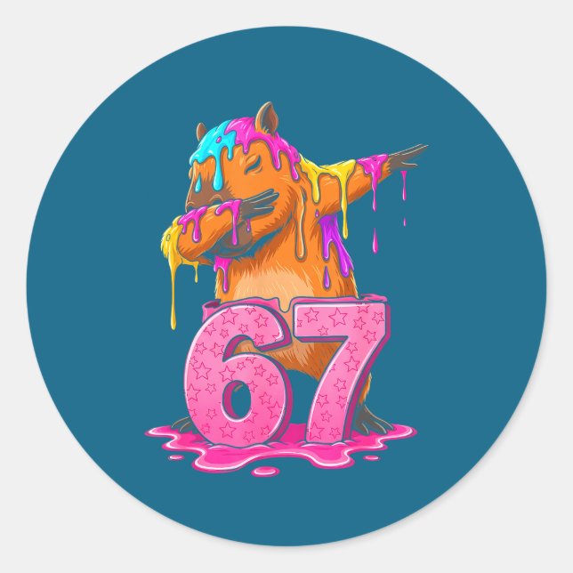 67 Animals Funny 67 Brainrot Youth Kids Capybara 6 Classic Round Sticker (Front)