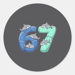 67 Animals Funny 67 Brainrot Youth Kids Shark 67  Classic Round Sticker