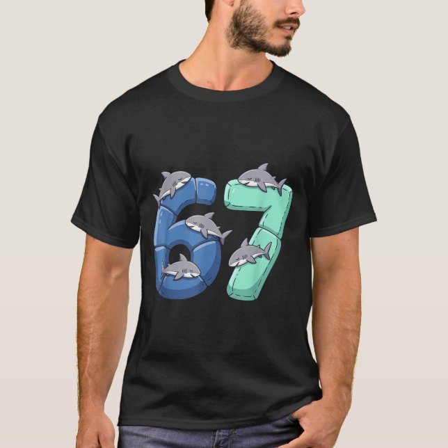67 Animals Funny 67 Brainrot Youth Kids Shark 67  T-Shirt (Front)