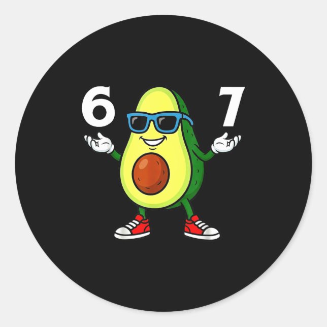 67 Avocado 6 7 Funny Cool Six Seven Meme Cartoon B Classic Round Sticker (Front)