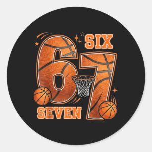 67 Basball Birthday 6 7 Hoops Classic Round Sticker