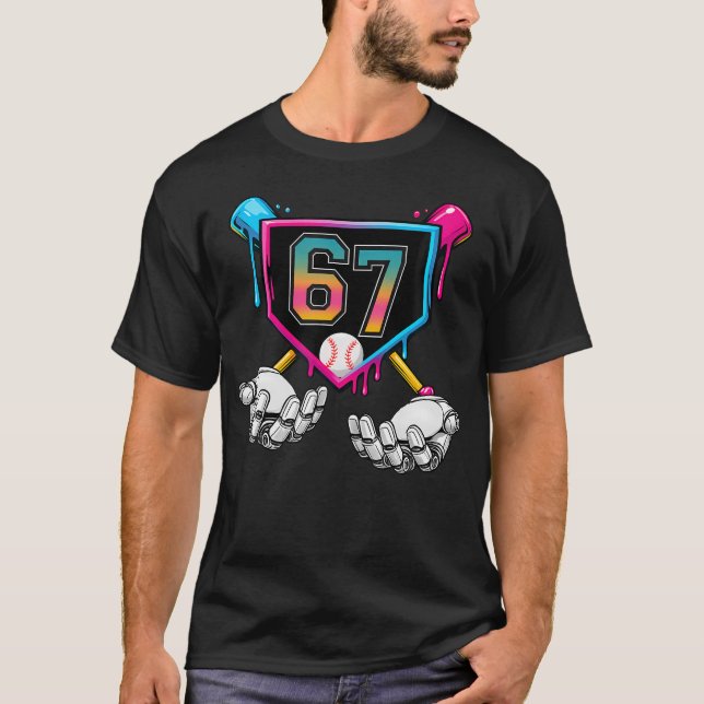 67 Baseball Robot Hands Meme T-Shirt (Front)