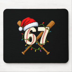 67 Baseball Xmas Lights Santa Hat Funny Holiday Mouse Mat