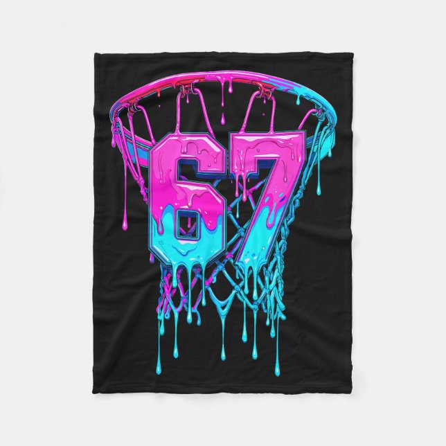 67 Basketball Drip Six Seven Funny  Fleece Blanket (Front)