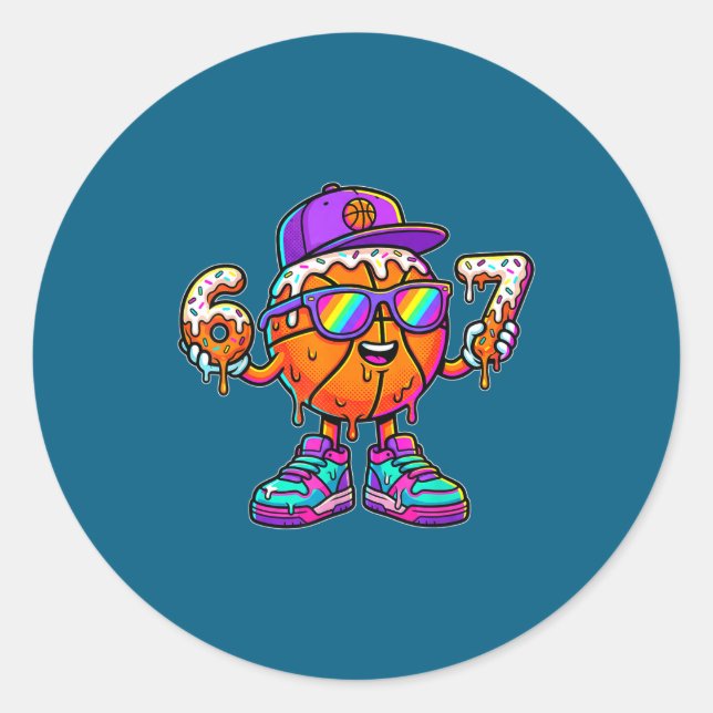 67 Basketball Drip Six Seven Funny Meme Gen Alpha  Classic Round Sticker (Front)