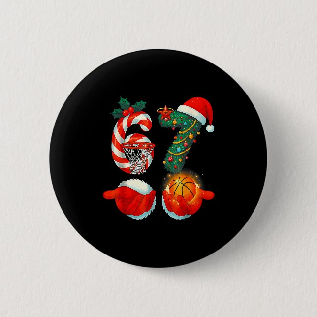 67 Basketball Santa Six Seven Meme Christmas Srt M 6 Cm Round Badge (Front)