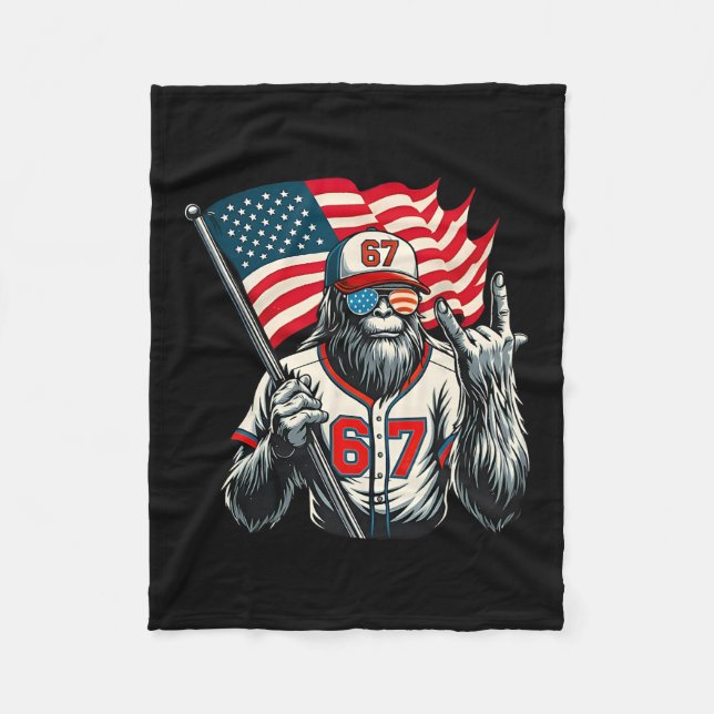 67 Bigfoot Meme Funny Six Seven Gen Alpha Slang  Fleece Blanket (Front)