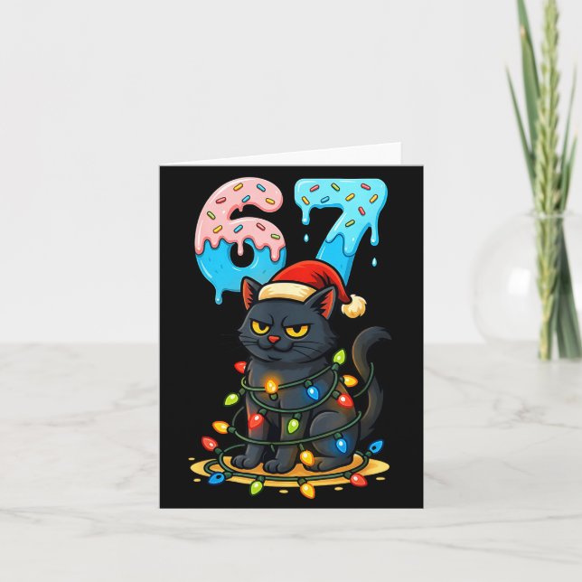 67 Black Cat Santa Hat Christmas Lights Drip For G Card (Front)