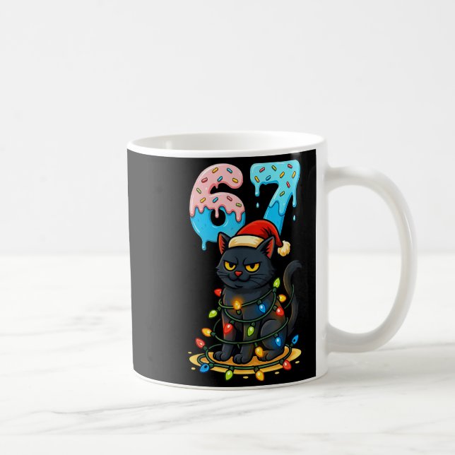 67 Black Cat Santa Hat Christmas Lights Drip For G Coffee Mug (Right)