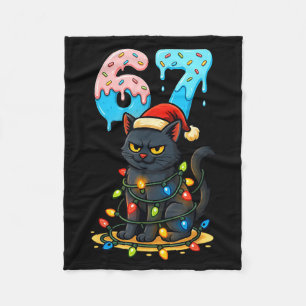 67 Black Cat Santa Hat Christmas Lights Drip For G Fleece Blanket