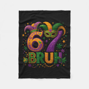 67 Bruh Funny Mardi Gras Mask Beads Costume Design Fleece Blanket