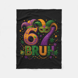 67 Bruh Funny Mardi Gras Mask Beads Costume Design Fleece Blanket