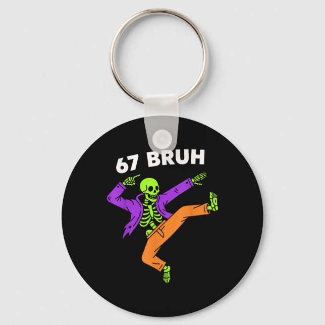 67 Bruh Halloween Dabbing Skeleton Meme 6 7 Number Key Ring (Front)