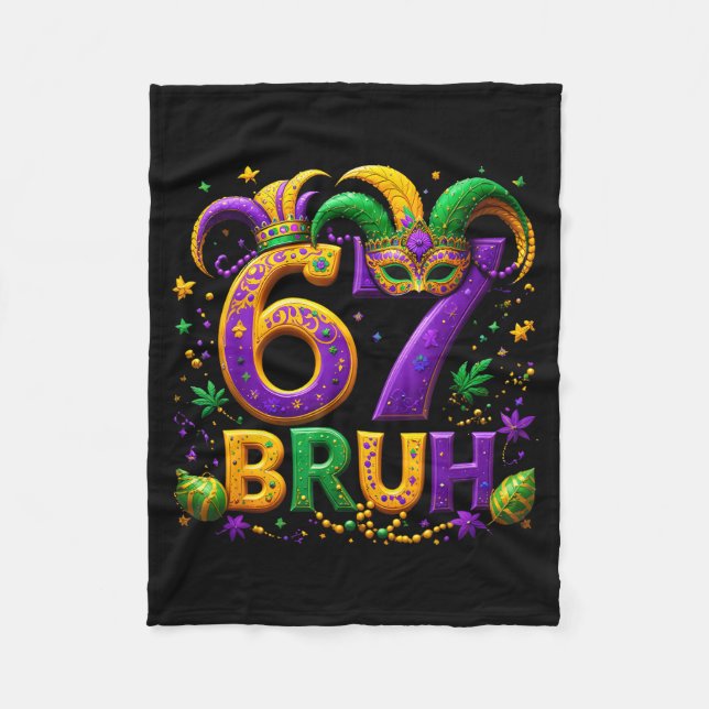 67 Bruh Jester Hat Feather Mask Mardi Gras Fleur D Fleece Blanket (Front)