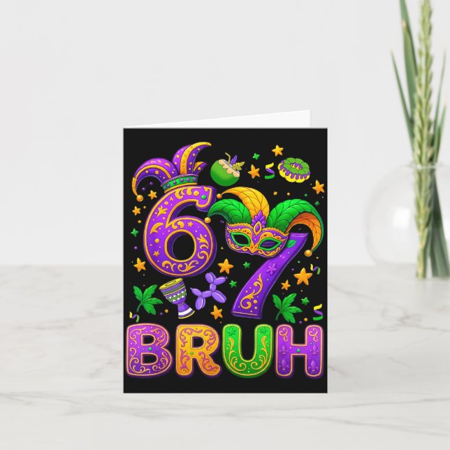 67 Bruh Mardi Gras Jester Mask New Orleans  Card (Front)