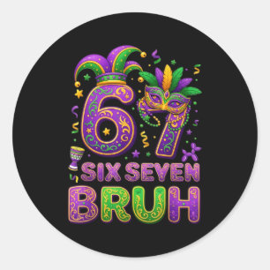 67 Bruh Mardi Gras Jester Mask New Orleans Classic Round Sticker