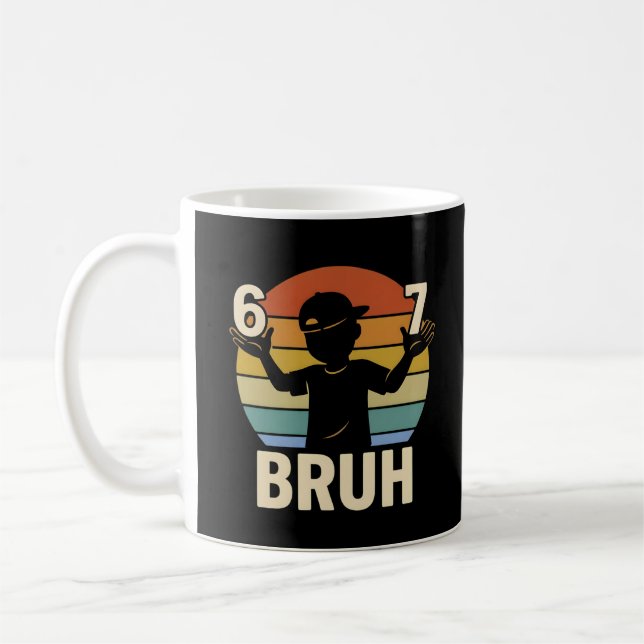 67 Bruh Retro Boy 6 7 Meme Kids Kindergarten Coffee Mug (Left)