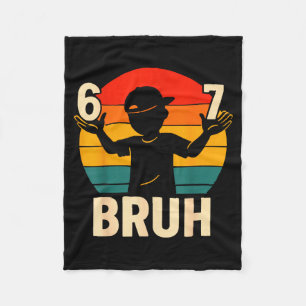 67 Bruh Retro Boy 6 7 Meme Kids Kindergarten Teen  Fleece Blanket