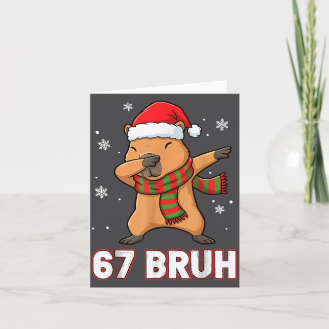 67 Bruh Six Seven Meme Capybara Christmas Kids Boy Card (Front)