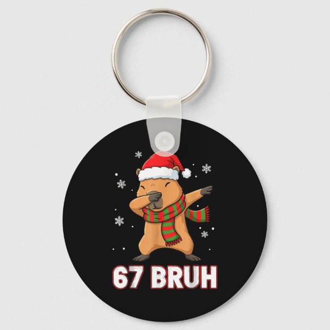 67 Bruh Six Seven Meme Capybara Christmas Kids Boy Key Ring (Front)