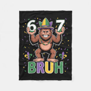 67 Bruh Six Seven Meme Mardi Gras Bigfoot Sasquatc Fleece Blanket