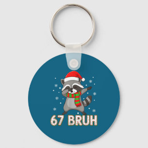 67 Bruh Six Seven Meme Raccoon Christmas Kids Boys Key Ring