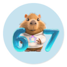 67 Capy – Cute Capybara Round Sticker Light Blue