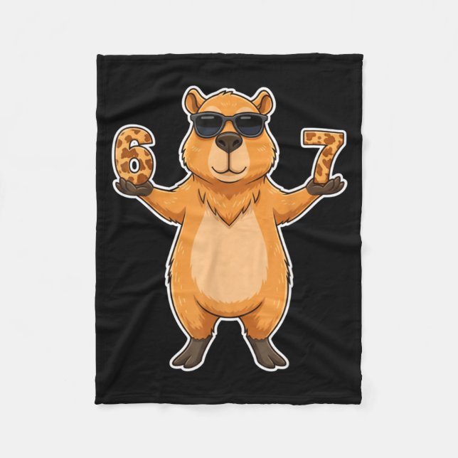 67 Capybara Sungles Gen Alpha Slang Funny Six Seve Fleece Blanket (Front)