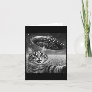 67 Cat Selfie With Alien Ufos Funny Cat Six Seven  Card