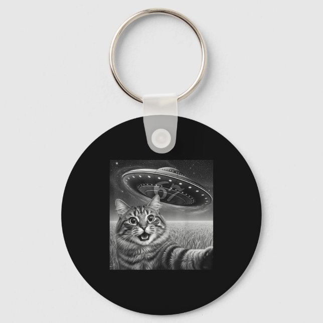 67 Cat Selfie With Alien Ufos Funny Cat Six Seven  Key Ring (Front)