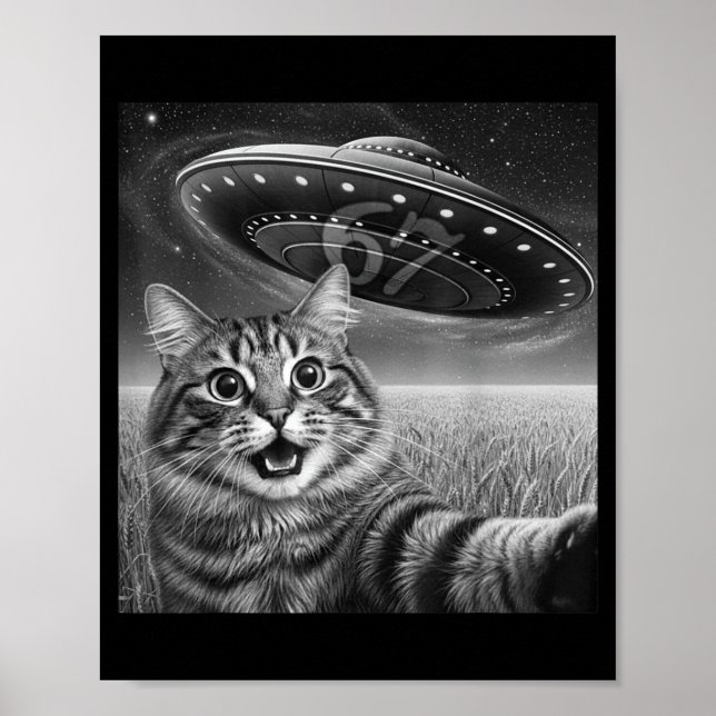 67 Cat Selfie With Alien Ufos Funny Cat Six Seven  Poster (Front)