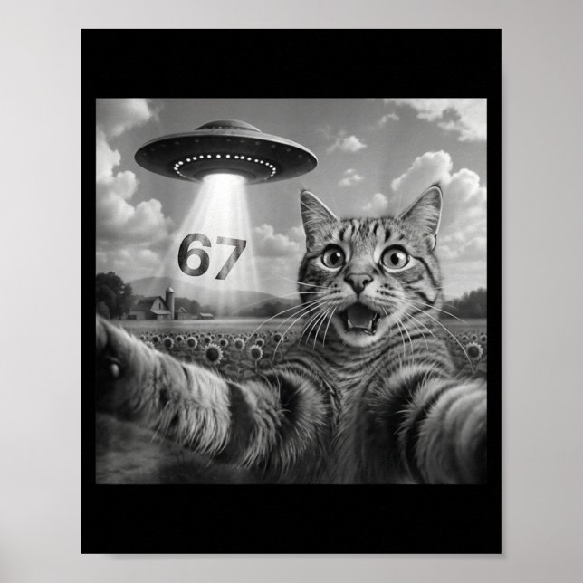67 Cat Selfie With Alien Ufos Funny Cat Six Seven  Poster (Front)