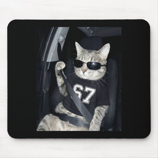 67 Cat Wearing Sungles Gen Alpha Funny Six Seven 6 Mouse Mat (Front)