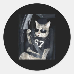 67 Cat Wearing Sungles Gen Alpha Smoking Cat  Classic Round Sticker