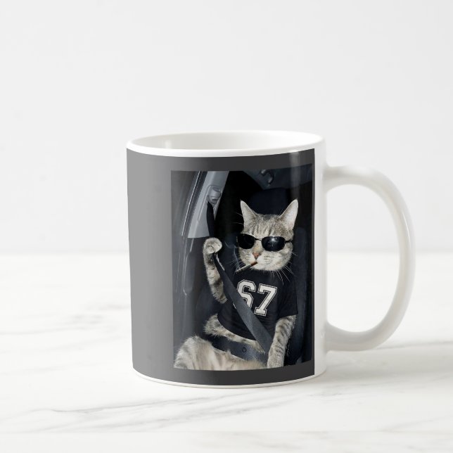 67 Cat Wearing Sungles Gen Alpha Smoking Cat  Coffee Mug (Right)