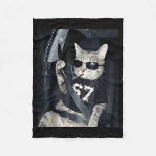 67 Cat Wearing Sungles Gen Alpha Smoking Cat  Fleece Blanket