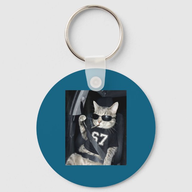 67 Cat Wearing Sungles Gen Alpha Smoking Cat  Key Ring (Front)
