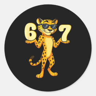 67 Cheetah Meme Six Seven Hands Motion Kids Teens Classic Round Sticker